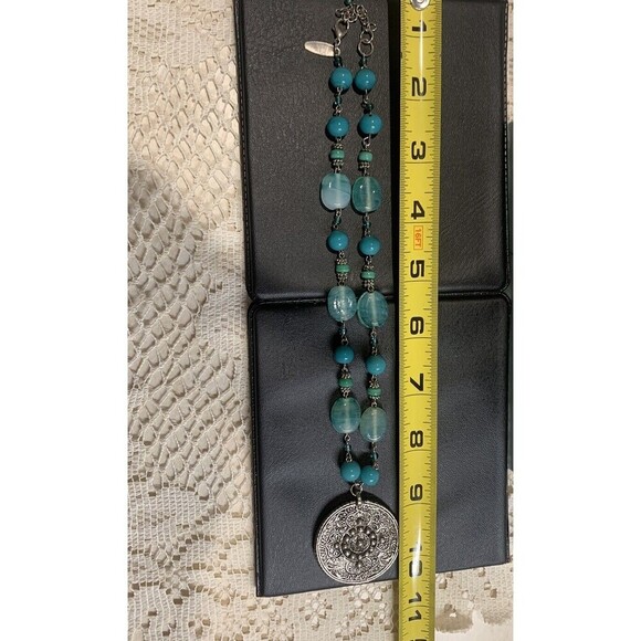 New York & Company Boho Southwestern Turquoise And Medallion Statement Necklace - Picture 4 of 5